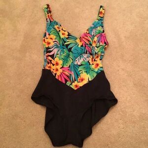 Vintage CATALINA Tropical Floral Swimsuit Bathing Suit 1970-80s